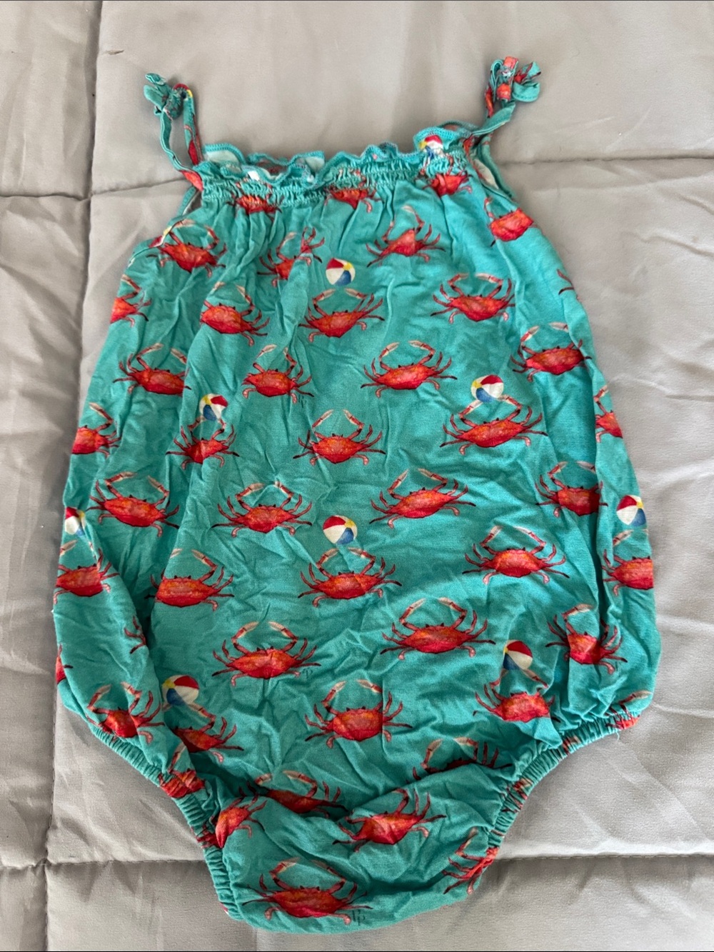 Posh Peanut Teal Crab Print One-Piece Bodysuit with Red Crabs